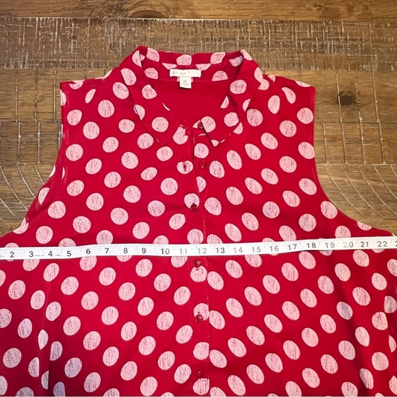 Red Polka Dot Button-Up Dress w Pockets - Picture 13 of 14